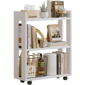 ALISENED 3-Tier Small Bookshelf with Wheels, Bedside Cart Library Cart, 29.76"H x 24.4"W x 9.33"D