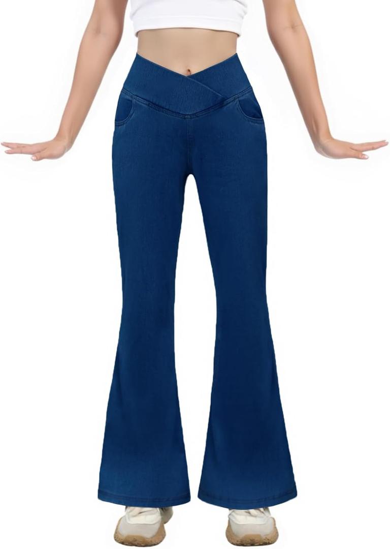 Flare Jeans for Teen Girls Bell Bottom Kids Jean Pants with Pockets Toddler Jeggings (13-14 Years, Medium Blue)