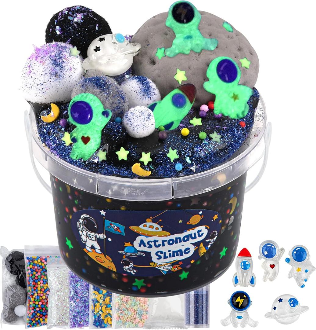 Astronaut Galaxy Slime for Kids, Big Slime Bucket with Clay, Glow in The Dark Slimes Kit for Girls and Boys Ages 8-12, Slimes Party Favors for Birthday Easter, Sensory DIY Toys