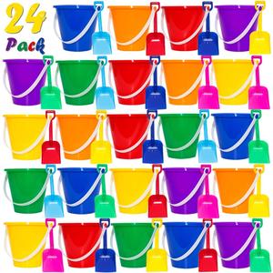 Holady 5.28'' Inch Sand Beach Buckets Pail with Shovels,Sand Bucket Water Pail for Beach Fun Great Summer Party Accessory(24 Bucket+24 Shovels)