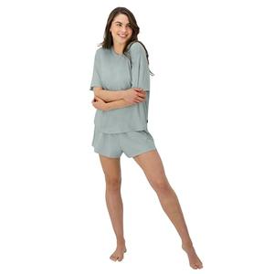 Hanes Women's Originals 2 Piece Lounge, Comfywear Supersoft Boxy T-Shirt & Sleep Shorts Loungewear Set, Soft Celadon/Soft Celadon, X Large