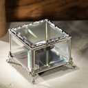 Vintage Silver Glass Jewelry Box, Jewelry Ring, Bracelet, Souvenir Metal Display Box, Transparent Storage Box.(4.6x4.6x3.2Inches)