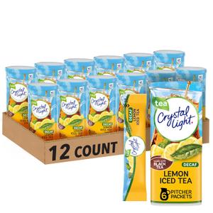 Crystal Light Decaf Lemon Iced Tea Naturally Flavored Powdered Drink Mix, 72 ct Pack, 12 Canisters of 6 Pitcher Packets (BBD 25 AUG 2027)