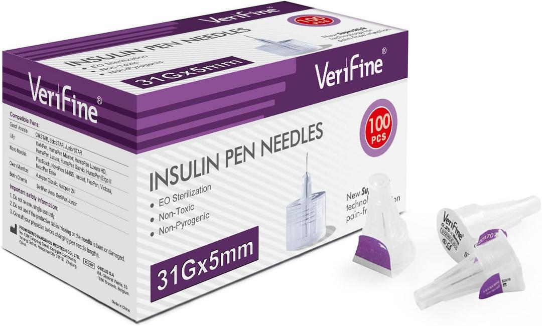 Insulin Pen Needles 31G 5mm, Ultra Fine Diatetic Needles for Insulin Injection, Compatible with Most Insulin Pen, 0.25mm x 5mm (5/32) (100 Count)