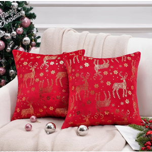 Topfinel Christmas Pillow Covers 24x24 Set of 2,Xmas Velvet Snowflake Reindeer