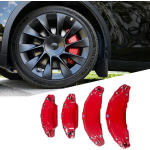 4PCS Red Brake Caliper Covers for 2025 2026 Tesla Model Y Juniper Aluminum Alloy 19 20 Inch Wheel Hub Front and Rear Brake Caliper Covers Brake Guards Decoration Kit for Model Y Juniper Accessories