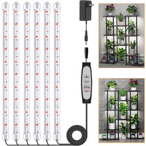 SDOVUERC 16'' 6 Bars Grow Light Strips for Indoor Plants with Auto ON/ Off Timer 6/ 12/ 18H, 5 Dimmable Levels for Shelves Plant Growing