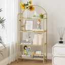 Hzuaneri Bookcase Bookshelf, Tempered Glass Bookshelves
Slim Shelving Unit for Bedroom, Bathroom, Home Office, Steel Frame, 4 Tier Gold BC21499G