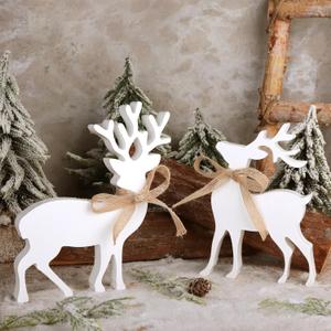 2Pcs Reindeer Christmas Decorations Rustic Wooden Christmas Reindeer Figurine, Reindeer Decor for Home Decor Shelf Cabinet Table, Home Display, Tabletop