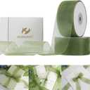 HUIHUANG Moss Green Organza Ribbon 1-1/2" Moss Shimmer Sheer Ribbon for Wedding Gift Wrapping Floral Bouquet Baby Shower Bridal Shower All Types of Crafts - 100 Yards Totally (1.5 inch)