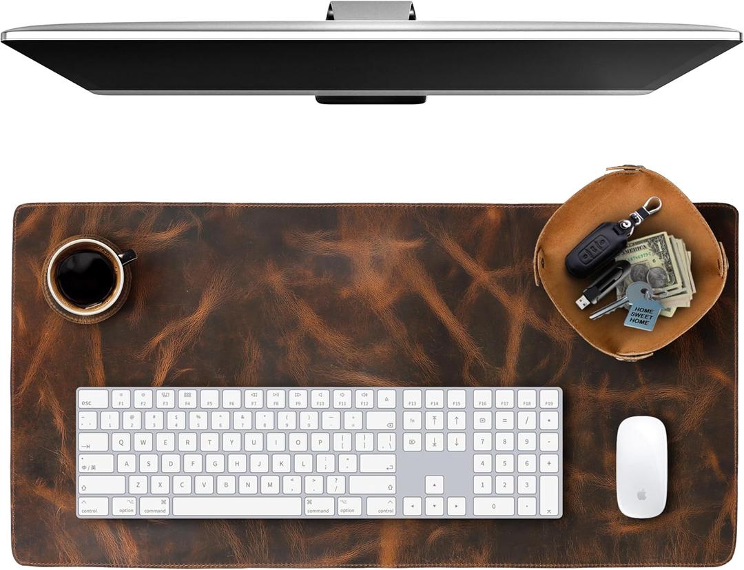 Leather Desk Pad Real Leather Desk Mat Desk Cover Desk Blotter Desk Protector Large Computer Mat for Keyboard Gaming Mouse Pad (2-Layer 3mm) Table Laptop Mat Office Desktop Accessories ELIZO (Hickory)