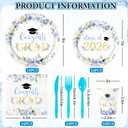 Whaline 168 Pcs Graduation Floral Paper Plates and Napkins Set Party Supplies Blue Flower Congrats Grad Disposable Tableware Cups and Cutlery for 24 Guests Class of 2026 Dinnerware