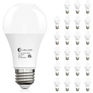 Evelor 24-Packs A19 LED Light Bulbs,100 Watt Equivalent Daylight 5000K Bright Bulbs Efficient 13W,1500 Lumens E26 Base, Non-Dimmable, 15000-Hour Lifespan for Bedroom, Living Room, Office