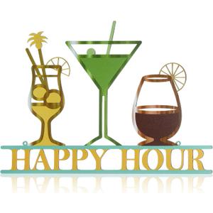 Funrous Bar Signs Wall Decor Happy Hour Sign Art Metal Bar Decorations Vintage Drinks Decorative Drink Plaques for Home Open Pub Decor(Colorful)