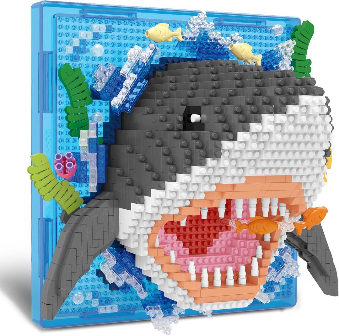 Shark Animal 3D Wall Art Micro Mini Building Blocks Set, Unique Home Wall Decor or Table Display, No Compatible with Lego, Ideal Gift Toy for Adults & Boys Girls 14+ (1644 PCS)