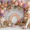 Newborn Baby 1st Birthday Photography Backdrop - Boho Balloons Tent Flower Decor Background for Kids Birthday, Baby Shower Party Portrait Cake Smash Props (7x5ft)