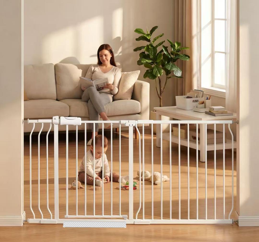 Extra Wide Baby Gate Tension Indoor Safety Gates White Metal Large Pressure Mounted Pet Gate Walk Through Long Safety Dog Gate for The House Doorways Stairs (62.2"-66.93"/158-170CM, White)