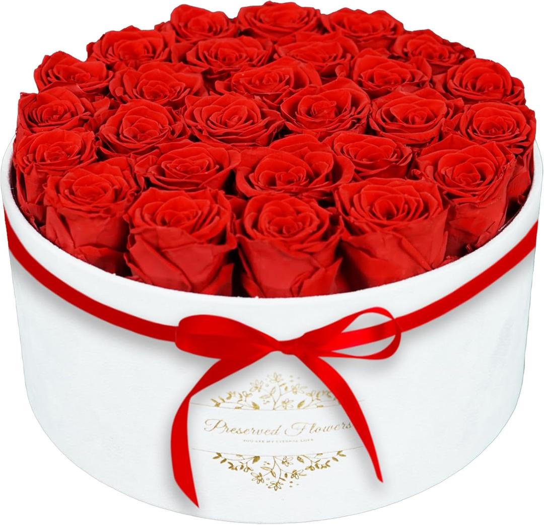 27 Forever Flowers in a Luxury Suede Box, Preserved Roses Birthday Gifts for Women, Romantic Anniversary Wedding Gifts for Women Her Girlfriend Wife, Red