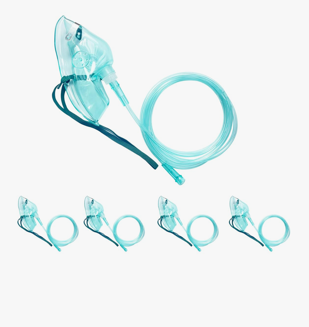foqitoxi 5 Packs Adult Europe Elongated Standard Oxygen Mask with 6.6' Tubing and Adjustable Elastic Strap - Size XL