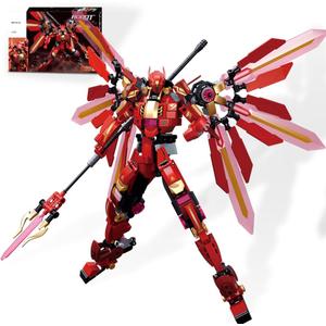 Sluban Samurai Mech Building Set, Light Lance Mecha Warriors Building Kit with Trident, Creative Collectible Toy for Adults Man Teens Boys 8+, Compatible with Lego Mech Set, 511 PCS (Light Red)