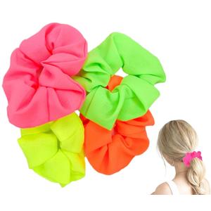 4pcs 80s Neon Hair Scrunchies - Elastic Hair Bands and Ponytail Holders Scrunchie, Hair Accessories for 80s Party Outfits and Workout Costumes