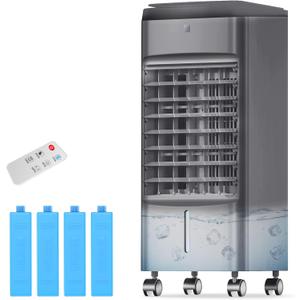 NOMEY 3-IN-1 Portable Air Conditioners,Smart Timer, 4 Ice Packs, Waterless Alert System, 4 Modes & 3 Speeds, Smart Remote, 70Oscillation Windowless Swamp Cooler Air Conditioner Portable for Room