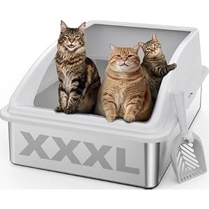  Stainless Steel Litter Box Extra Large for Big Cats and Multi-Cats, XXXL