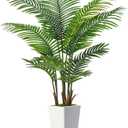 6FT Artificial Palm Tree, Tall Faux Palm Tree Indoor with Fake Plants Tall, Artificial Plants with Lifelike Leaves for Home Office Decor (White)