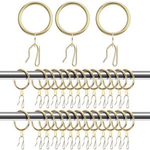 Hotop 60 Pieces 1.26 Inch Metal Drapery Curtain Rings Curtain Hanging Rings and 60 Pieces Metal Drapery Pin Hooks for Drapes Window Door Shower (Gold)