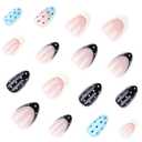 Polka Dot Press on Nails Short Almond Fake Nails Summer Blue Nails Press ons with Design,Reusable Artificial Nail Full Cover Stick on Nails for Women Beach Manicure 24Pcs
