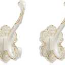 Zonon 2 Pcs White Wall Hooks Set Vintage Coat & Towel Hooks for Entryway, Bathroom, Bedroom Decorative Heavy Duty Wall Mounted Unique French Country Curtain Holder for Keys, Hats Bags, Clothes