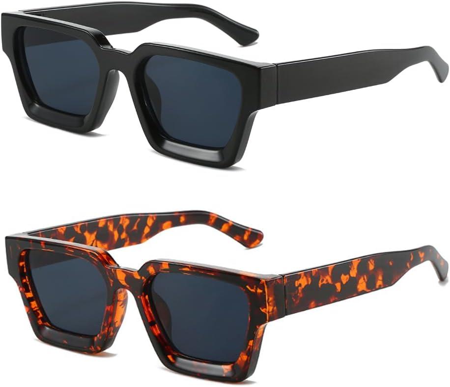 OZPYKAE Thick Square Sunglasses,Men Women Retro Chunky Rectangle Shades UV400 Protection Glasses
