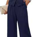 MEROKEETY Women's 2 Piece Outfits Summer 2026 Sleeveless Suit Vest Wide Leg Pants Business Work Casual Blazer Sets (Blue, XL)