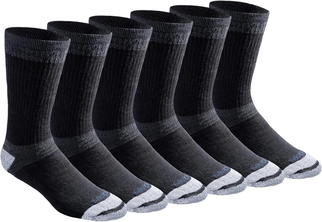 Dickies Men's Dri-Tech Moisture Control Max Full Cushion Crew Socks, Black (6 Pairs), Large