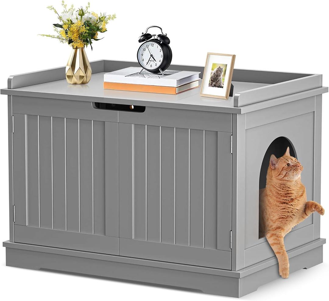 Pet Republic Hidden Cat Litter Box Enclosure - Cat Litter Box Furniture Table Nightstand (Grey)