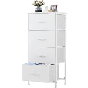 DUMOS Nightstand with 4 Drawers Bedside Table with Removable Fabric Bins Sturdy Steel Frame Wood Top Organizer Furniture for Bedroom Closet Living Room