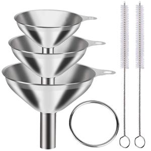 Metal Stainless Steel Funnel, Large Medium Small Funnel Set Of 3, Food Grade Mini Funnels for Kitchen Use Filling Bottles Flask Cooking, 2 Brushes YLYL