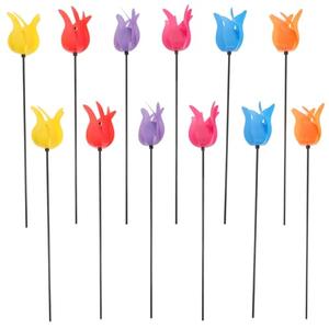 Abaodam 12Pcs Tulip Shaped Decorative Windmills Outdoor Colorful Pinwheels for Garden Yard Lawn Play Areas and Holiday Party Decor
