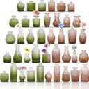 Set of 40 Glass Bud Vases, Small Green Glass Vases in Bulk, Mini Vintage Embossed Flower Vase for Wedding, Centerpieces, Birthday Party, Baby Shower, Home Table Decorations (Green And Amber Mix)