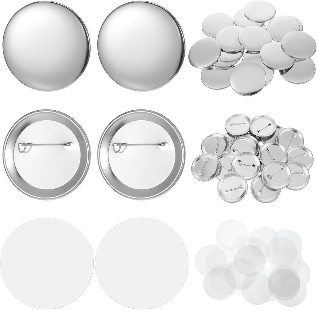 100 Sets Round Badge Blank Button Pins 58mm/2.28 inch Button Maker Supplies for Buttons Maker Machine, Includes Metal Cover, Metal Pin Back Cover, Clear Film