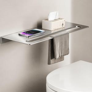 Stainless Steel Bathroom Shelf with Towel Bar, 20 Inch Heavy Duty Metal Floating Shelf, Premium 304 Wall Mounted Bath Towel Rack, Modern Minimalist Storage Organizer for Small Space (Silver)