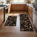 Mushroom Rug Kitchen Mats for Floor Cushioned Anti Fatigue Kitchen Rugs Sets of 2, Non Slip Waterproof Black Kitchen Floor Mat, Comfort Memory Foam Standing Mat for Office Laundry Sink Desk, 46''lx17''w+29''lx17''w-0.4''h
