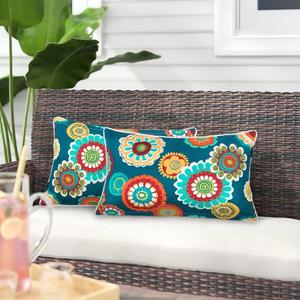 Magpie Fabrics Pack of 2 Outdoor Waterproof Lumbar Rectangular Throw Pillow with Insert 12x20 Inch, Home Decorative Toss Cushion for Patio Garden Car Office (Heronsbill Turquoise Green)