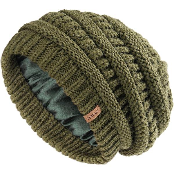 FURTALK Winter Beanie Hat for Women Satin Lined Cable Knit Chunky Slouchy Beanies Skull Warm Cap (One Size, Army Green)