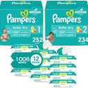 Pampers Baby Dry Disposable Baby Diapers Starter Kit, Sizes 1 (252 Count) & 2 (234 Count), with Sensitive Water Based Baby Wipes 12 Flip-Top Packs (1008 Wipes Total)