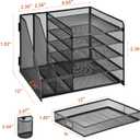 Marbrasse Desk Organizer with File Holder, 5-Tier Paper Letter Tray Organizer with Drawer and 2 Pen Holder, Mesh Desktop Organizer and Storage with Magazine Holder for Office Supplies(Black)