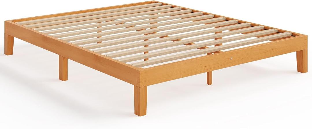 12-Inch Solid Wood Platform Bed | Wooden Slats, No Box Spring Needed, Easy Assembly | King