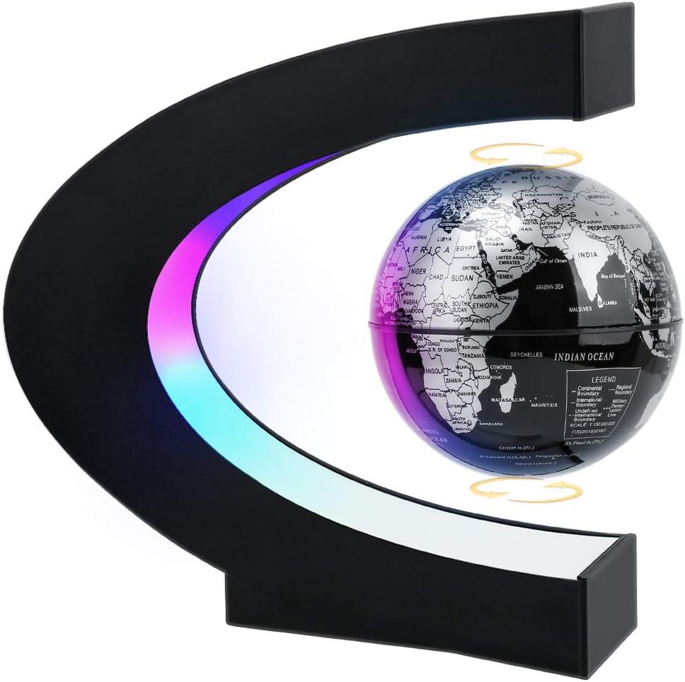 Magnetic Levitating Globe with LED Light, Cool Tech Gift for Men Father Boys and Girls , Birthday Gifts for Kids, Floating Globes World Desk Gadget Decor in Office Home/Display Frame Stand (Black)