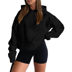onlypuff Women Hoodies Casual Pullover Long Sleeve Sweatshirt Kangaroo Pocket Drop Shoulder Sweater (Small, Black)
