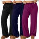 Neer 3 Pack Women's Plus Size Pants, Drawstring Wide Leg Lounge Pants with Pockets Casual Pajamas Comfy Loose Yoga Sweatpants (4X-Large, Black, Fuchsia, Navy Blue)